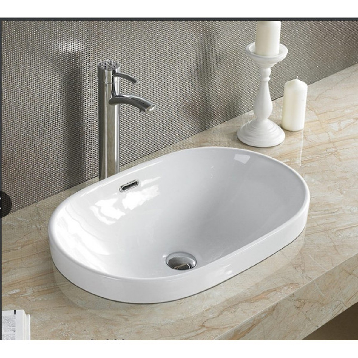 Chậu lavabo dương vành trắng sứ cao cấp