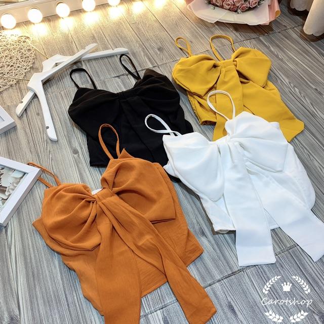 Áo 2 dây nơ ngực chất đũi hình thật freesize dưới 55kg có mút ngực - Carotshop