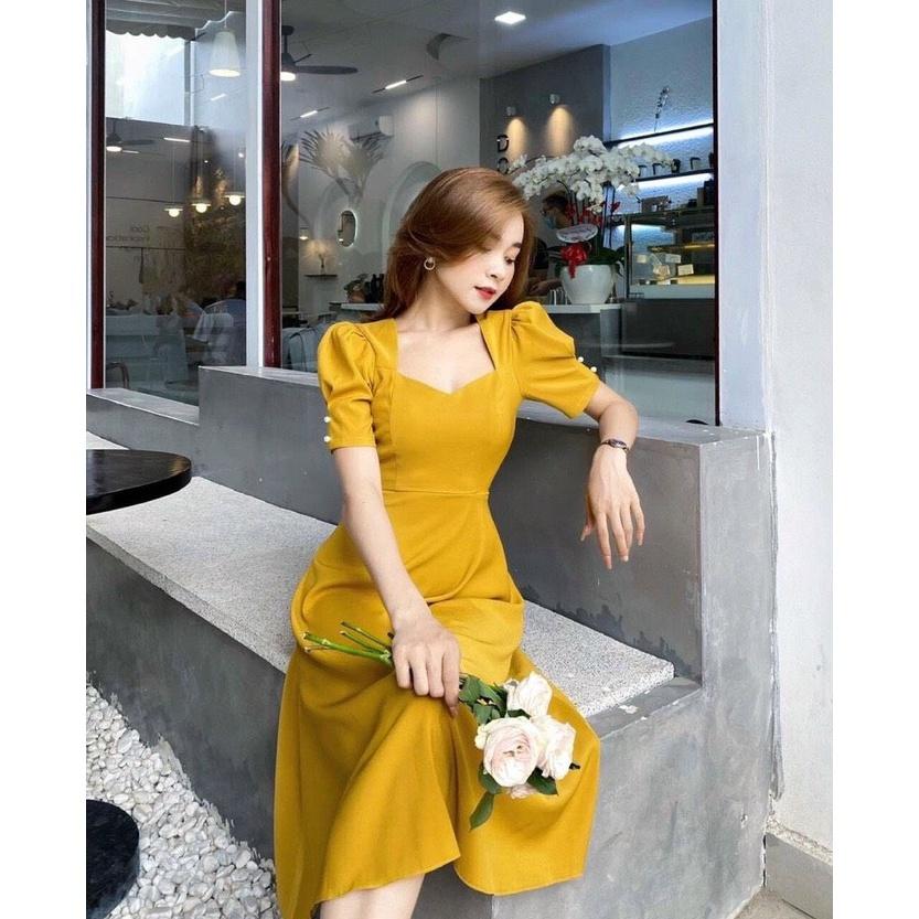 ĐẦM TIỆC CỔ TIM TAY BỒNG ĐÍNH NGỌC