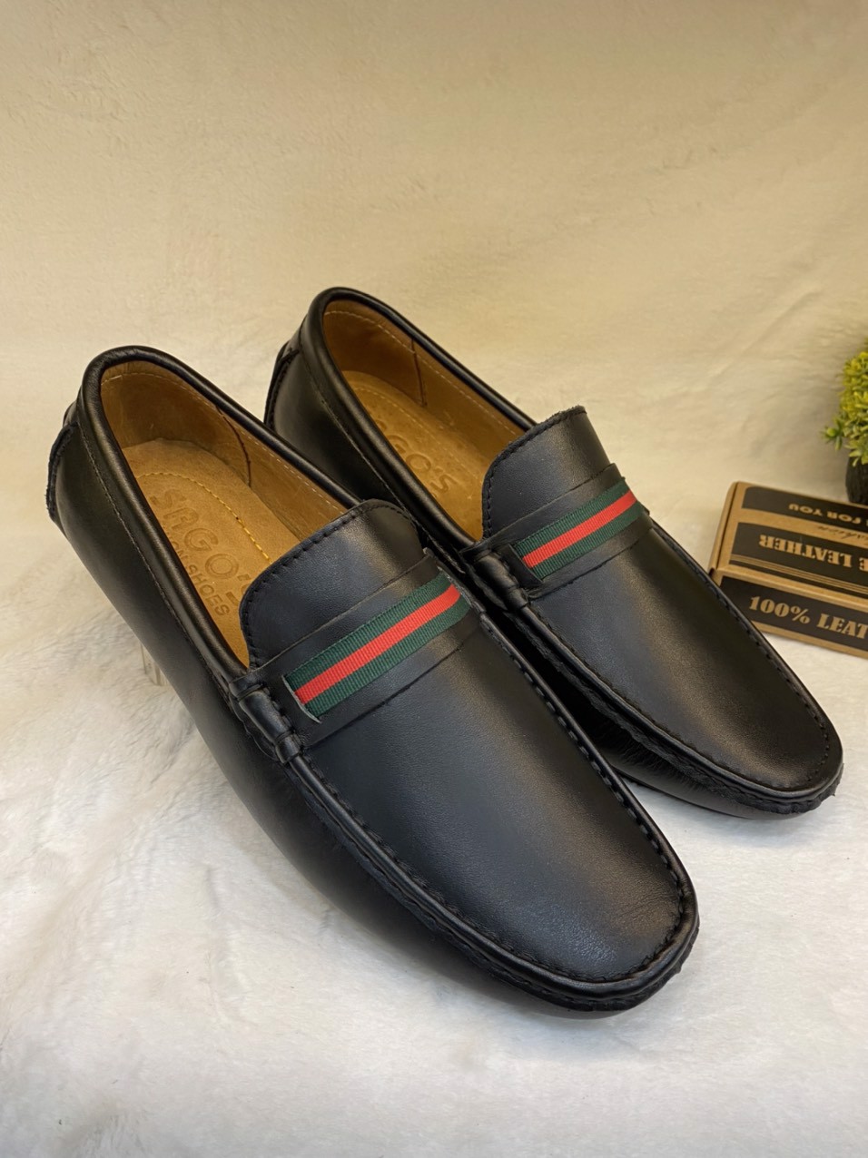 Giày Mọi Nam size 44-45-46-47 Da Bò Thật Giày Lười Bigsize Màu Đen -MB09 Giày SAGO’S BH 12 Tháng Tặng kèm vớ