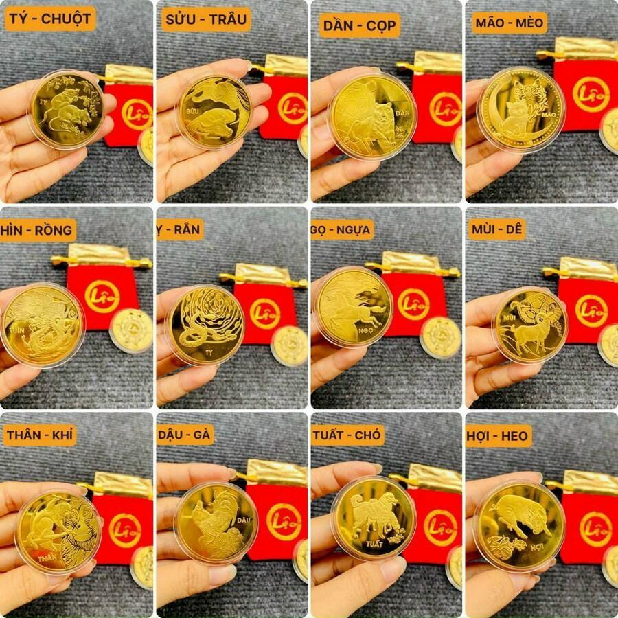 Đồng May Mắn 12 con Giáp kèm theo Túi May Mắn bạn có thể mang trong bóp Ví, để mang lại May mắn Tài Lộc quanh Năm