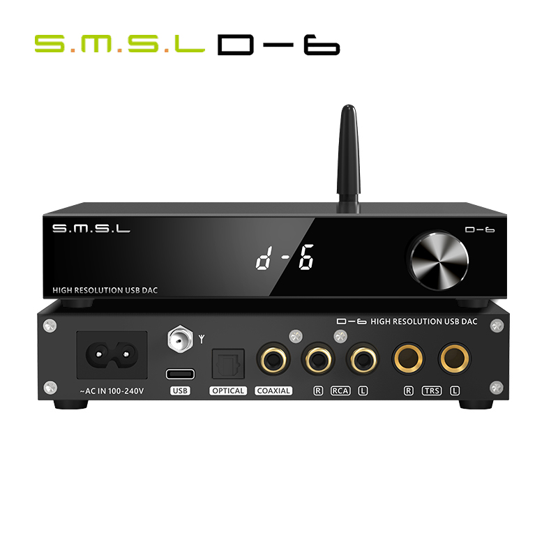 Bộ giải mã SMSL D-6 Dual Ak4493s Hỗ trợ DSD512 PCM 768kHz/32Bit D6 DAC Bluetooth 5.1 SBC/AAC/APTX/APTX HD/LDAC Có điều khiển từ xa