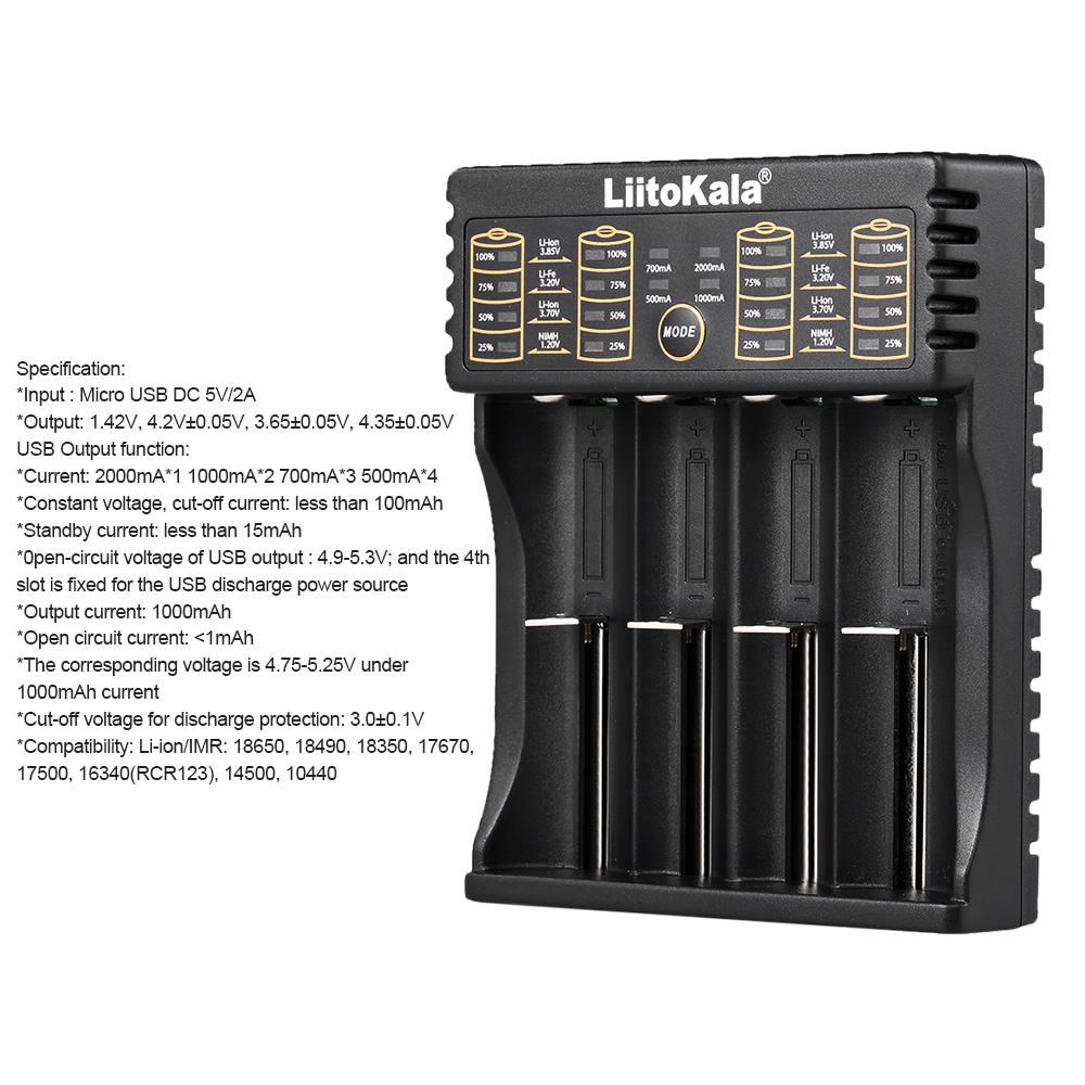 Bộ sạc pin thông minh LiitoKala Lii-402 1.2V 3.7V 3.2V 3.85V AA / AAA cho 18490 18350 17670 17500 16340 14500 10440