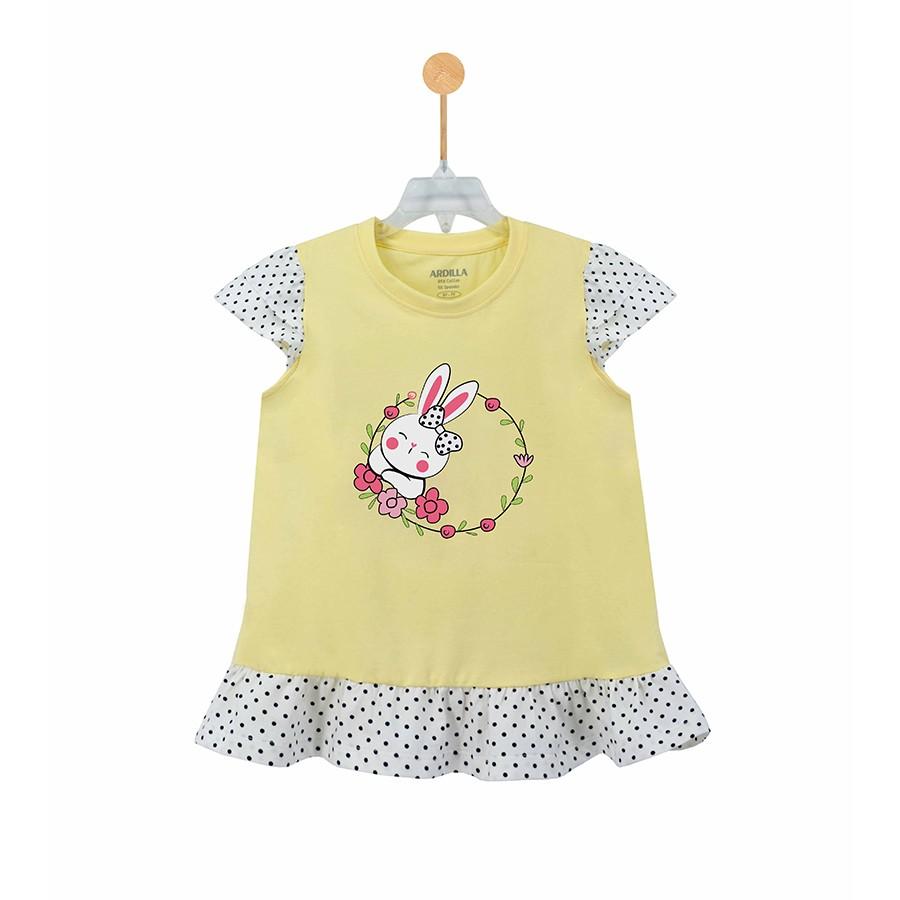 Áo phông bé gái phối bèo ARDILLA chất liệu Cotton hình in Rabbits dễ thương K88GSS20