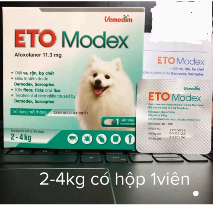 ETO MODEX - VIÊN NHAI NGỪA VE,RẬN,BỌ CHÉT CHO CHÓ (HỘP 1 VIÊN)