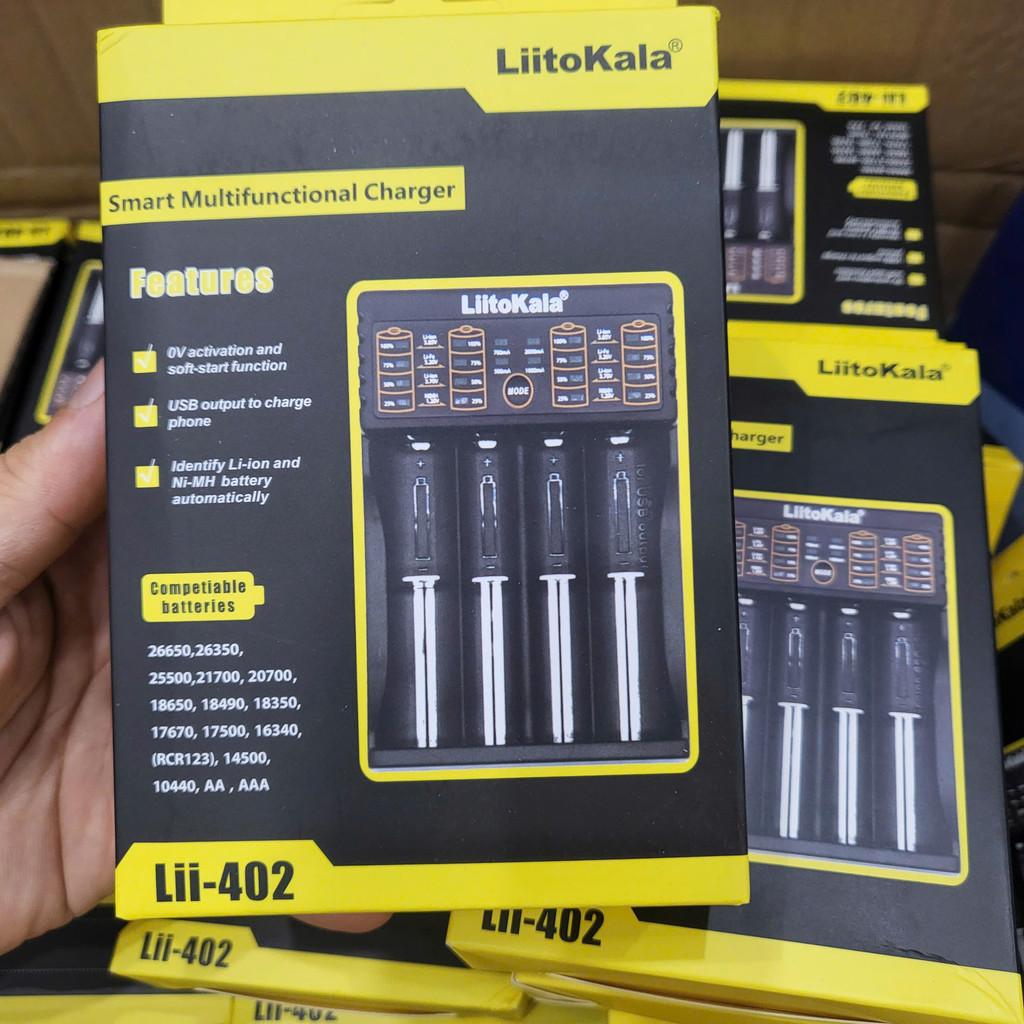 Bộ sạc pin đa năng LiitoKala Lii-402 4 khe AA AAA 18650 26650 14500 Sạc nhanh Tự ngắt Li-ion Ni-MH