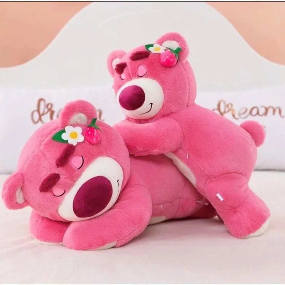 Gấu bông Lotso nằm siêu dễ thương – Size 40 – Quà tặng thú nhồi bông tai dâu nằm – Gối ôm hugging bear cho bé ngủ ngon
