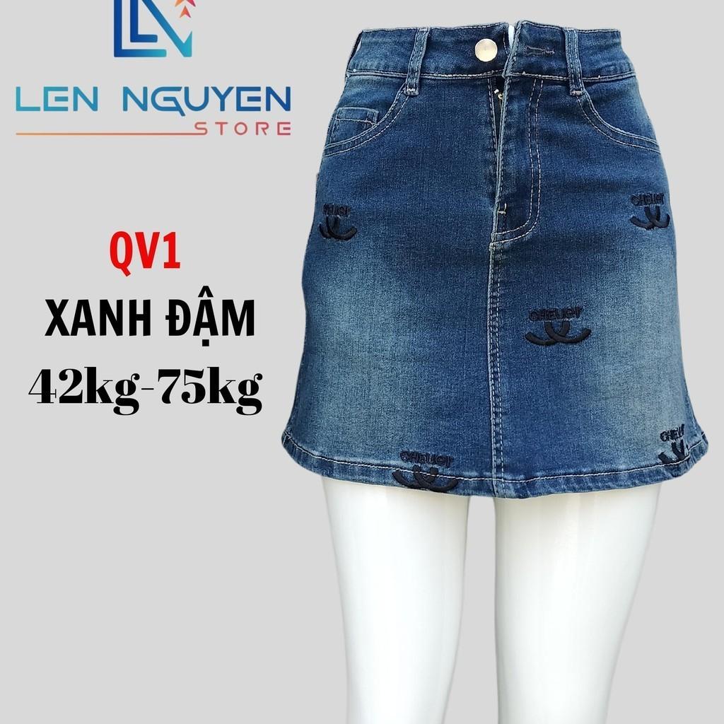 QV1_ Quần váy jean nữ có lót quần xám và xanh nhạt Lưng Cao 2 Nút QUẦN VÁY JEAN (BÒ) 43kg đến 75kg 27-35 Vải Cao Cấp Co Giãn ,Mềm Mịn Thoáng Mát Nữ Women Voan