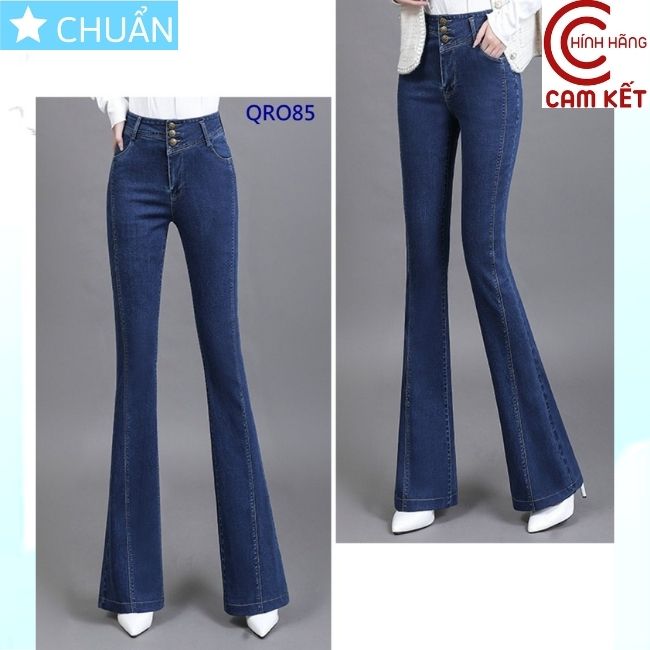 Quần jean nữ ống loe QRO85 ROSATA tại BCASHOP dáng dài, lưng cao 3 nút có viền, phom chuẩn, chất liệu jean cao cấp - màu xanh
