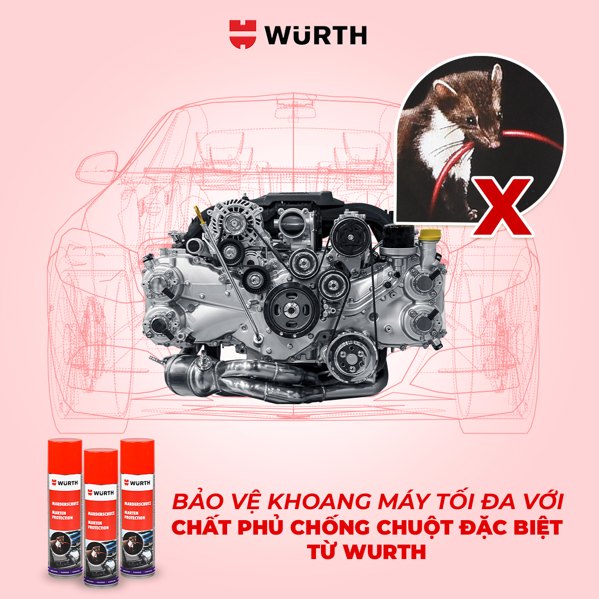 Wurth Chất Phủ Chống Chuột Bảo Vệ Dây Điện Và Khoang Máy 250ml