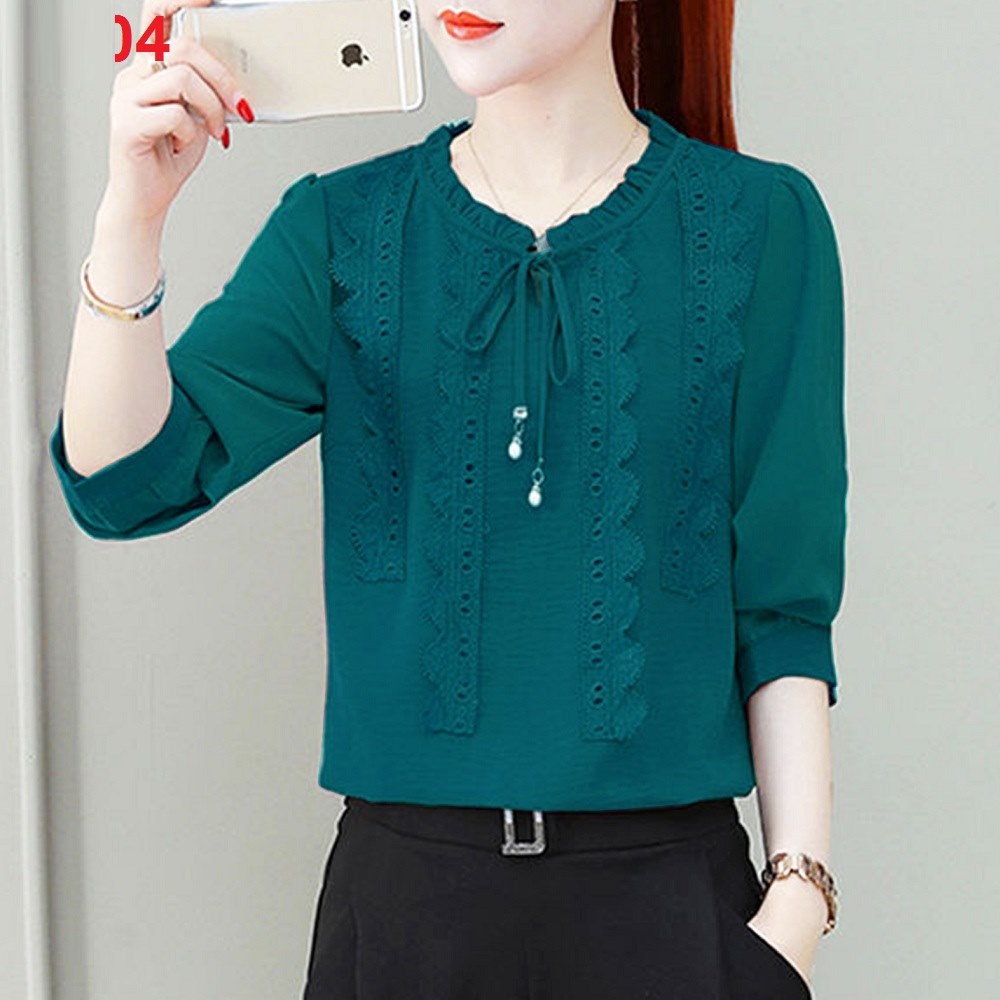 Áo Sơ Mi Nữ Áo Nữ Áo Kiểu Áo Phối Ren Cổ Thắt Nơ - N604