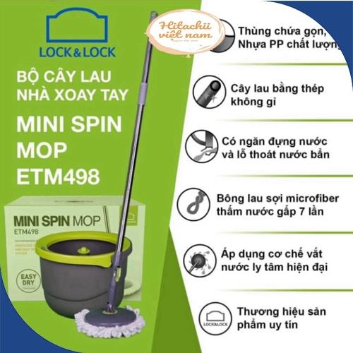 Chổi Lau Nhà Vắt Thông Minh 360 Lock Lock Inox, Bộ Lau Nhà Thông Minh Lock And Lock Mini Spin Mop Cao Cấp Siêu Thấm Hút