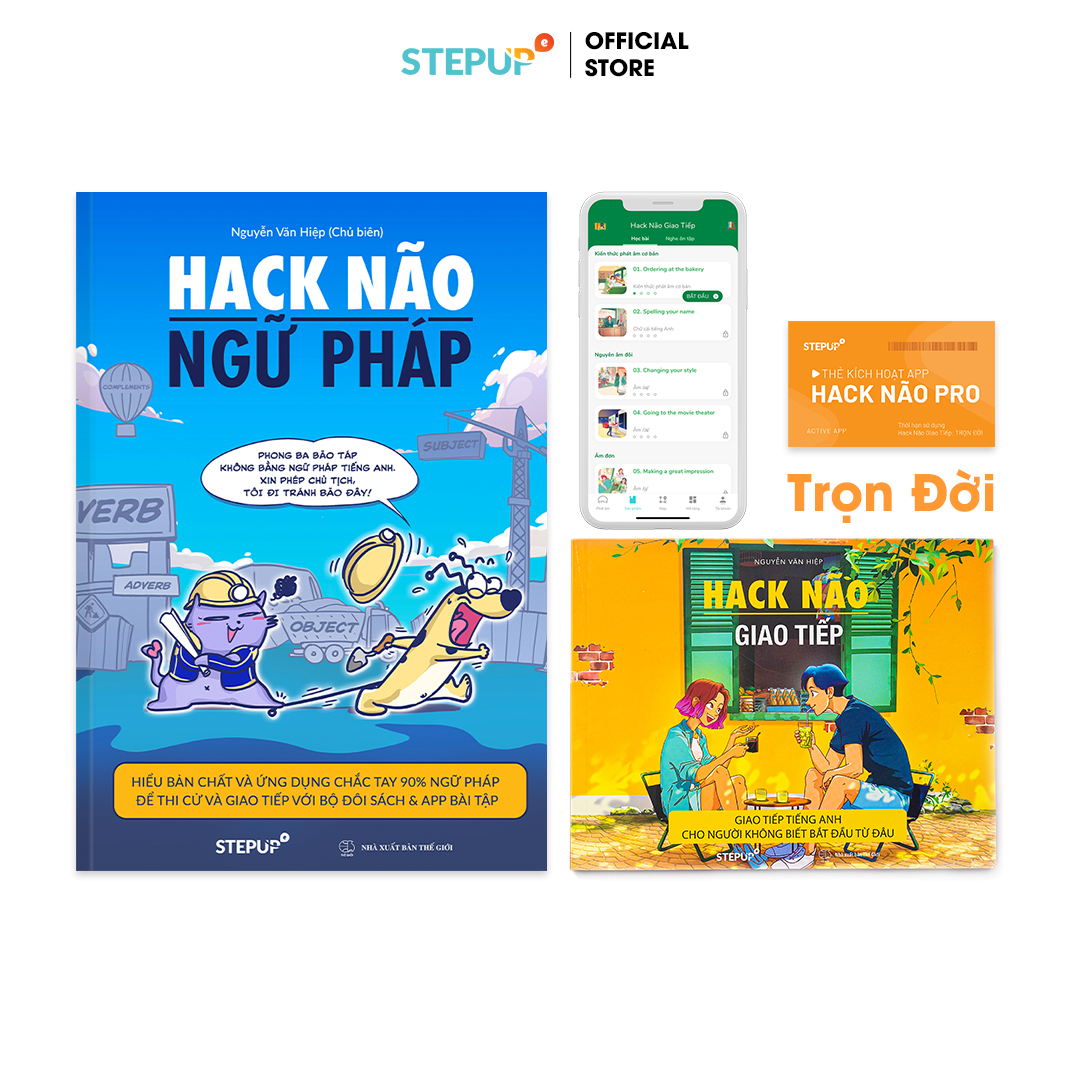 Sách - Combo 2 cuốn Hack Não Ngữ Pháp Tiếng Anh và Hack Não Giao Tiếp - Tặng App Hack Não Pro học phát âm vĩnh viễn