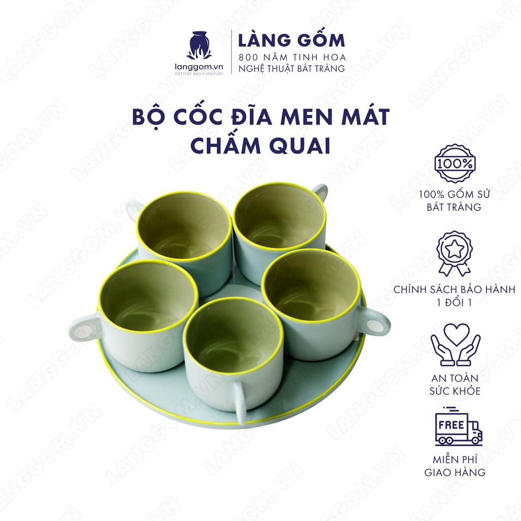 Set Cốc chấm quai + đĩa tròn - Kích thước: C6.1 x D8.5 cm - Gốm sứ Bát Tràng - langgom.vn