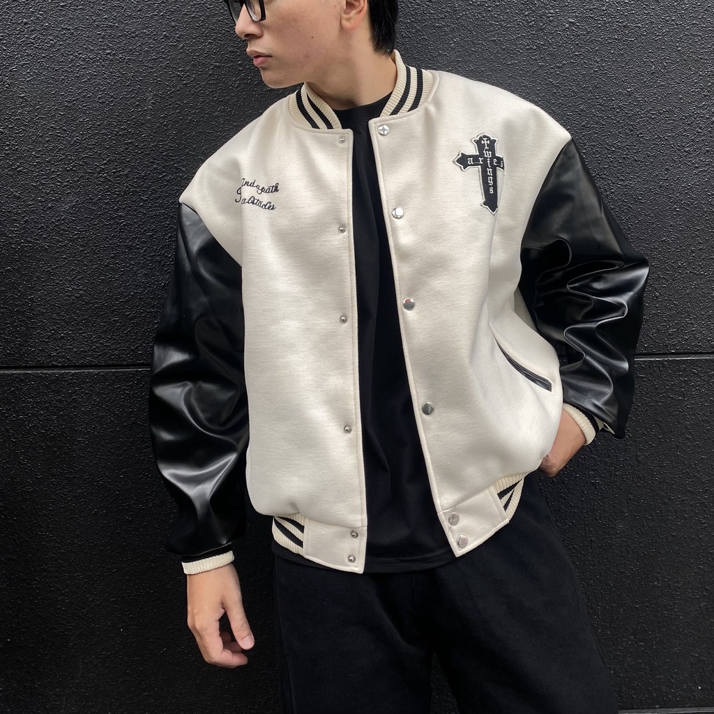 Áo khoác Bomber tay da , varsity jacket nam nữ chất dạ 2 lớp , áo khoác bóng chày local brand unisex