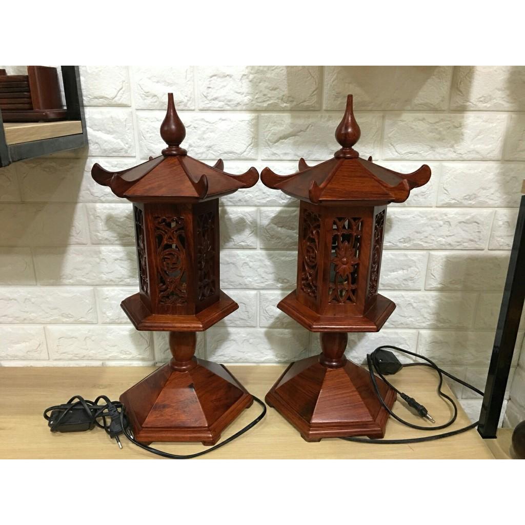 Đèn thờ lục giác gỗ hương Lào cao 45 cm