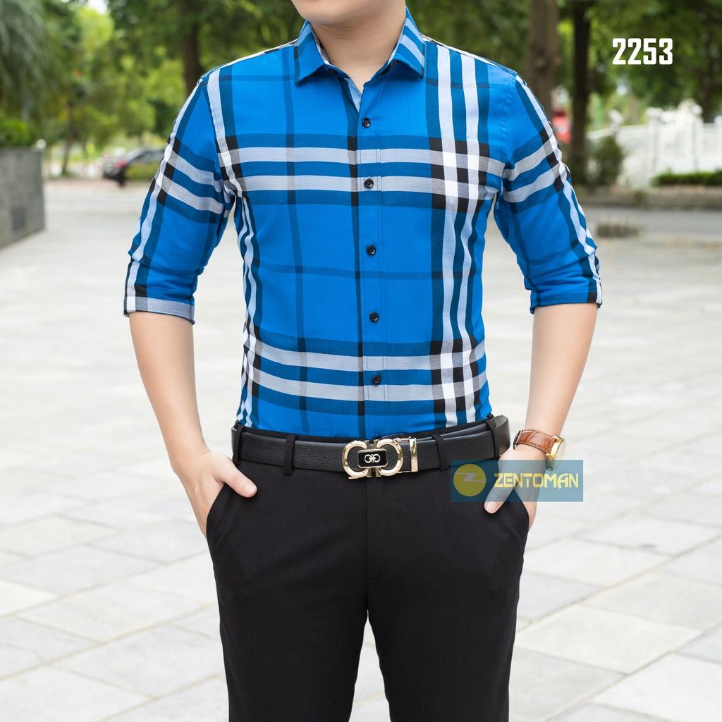 Áo sơ mi nam ZENTOMAN trung niên dài tay kẻ công sở mềm mịn thoáng mát form rộng 2253