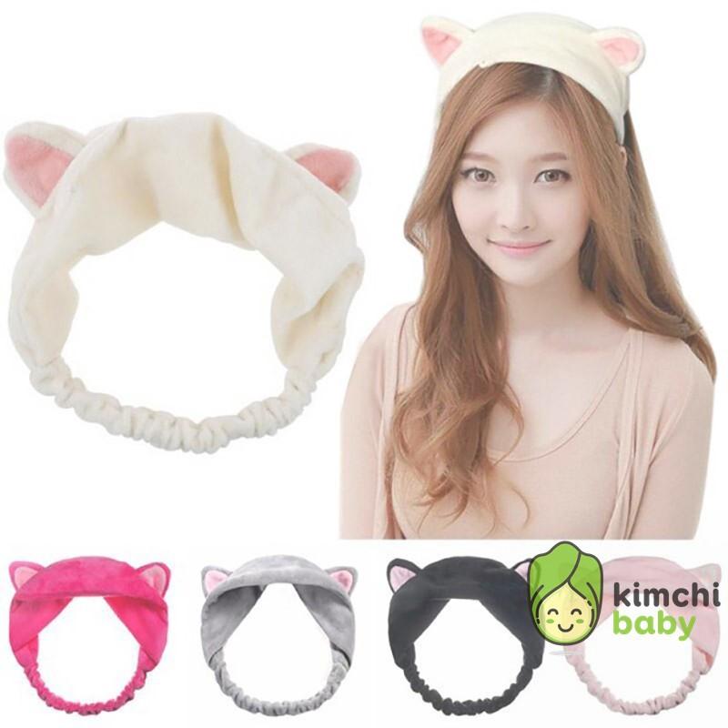 Băng đô turban tai mèo Hàn Quốc dùng khi trang điểm, rửa mặt và đắp mặt nạ KICHIBA BD01