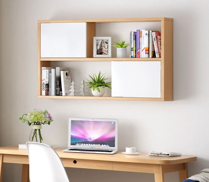 Kệ Gỗ Treo Tường 2 Tầng 2 Cánh Tủ Màu Trắng và Sồi Juno Sofa CTKT413 KT 120x65x24cm