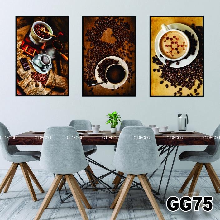Tranh treo tường canvas 3 bức phong cách hiện đại Bắc Âu 190, tranh cà phê trang trí phòng khách, quán cà phê, spa