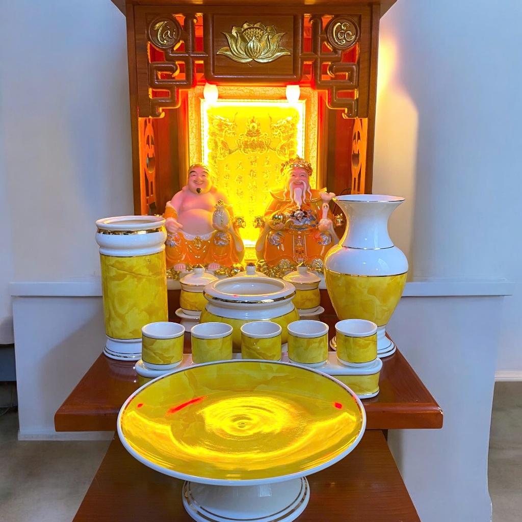 Set ban thần tài men đá vàng RỒNG VIỆT, bộ thờ thần tài đầy đủ cho gia chủ mệnh thổ, kim