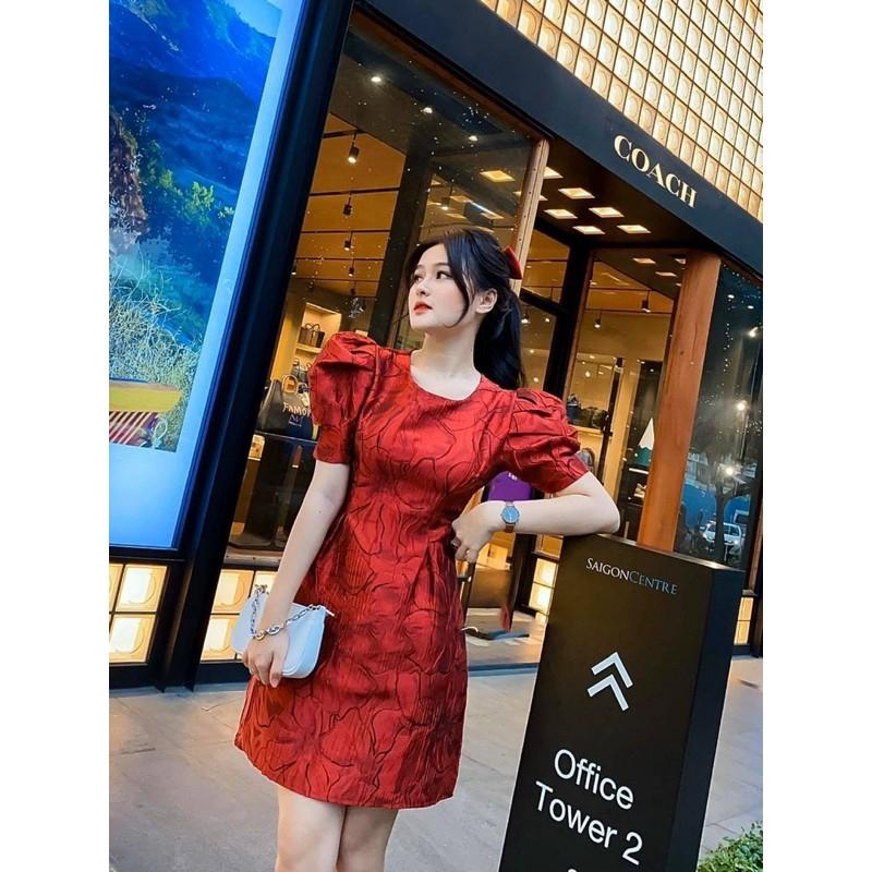 ĐẦM THIẾT KẾ DỰ TIỆC GẤM TAY PHỒNG CÔ TRÒN CỔ ĐIỂN SANG TRỌNG