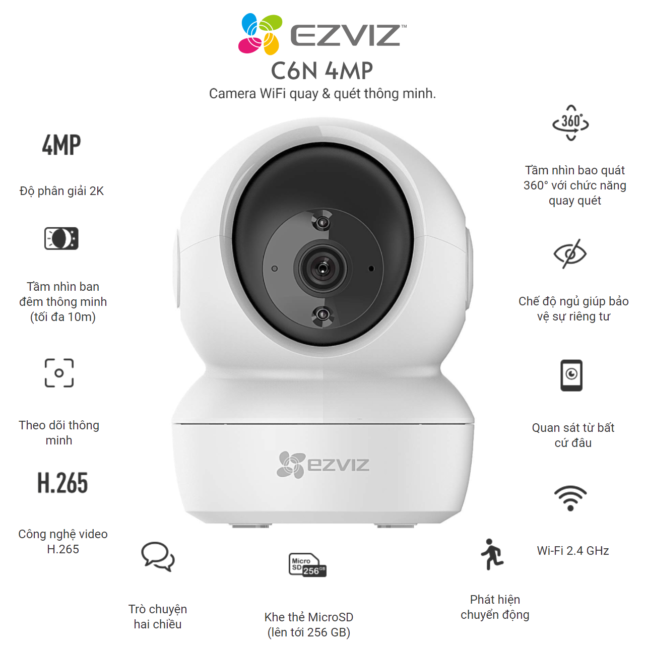 Camera IP Wifi Trong Nhà EZVIZ C6N 4MP 2K - Hàng Chính Hãng