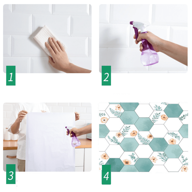 Decal dán bếp tráng nhôm Lục giác hoa trắng xanh khổ 60cm