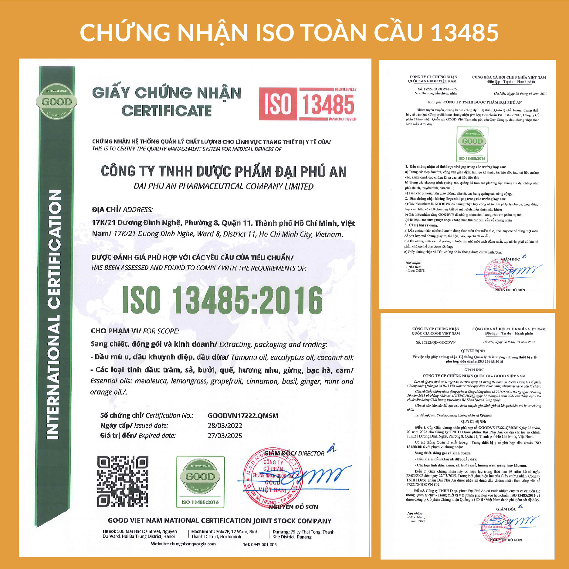 Dầu Mù U Thái An - Đạt chất lượng ISO toàn cầu 13485:2016 - Giảm Rạn Da, Lành Sẹo, Lành vết Bỏng, Đẹp Và Sáng Da