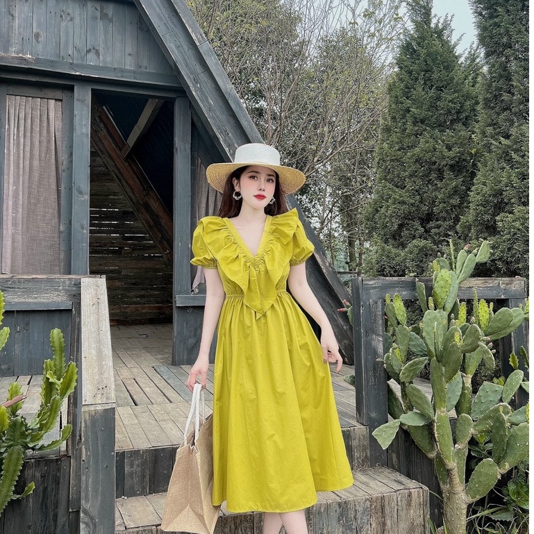 Đầm maxi đi biển cổ tim bèo ngực dáng dài buộc dây hở lưng chun eo hai màu - Váy maxi dạo biển chất thô sang chảnh