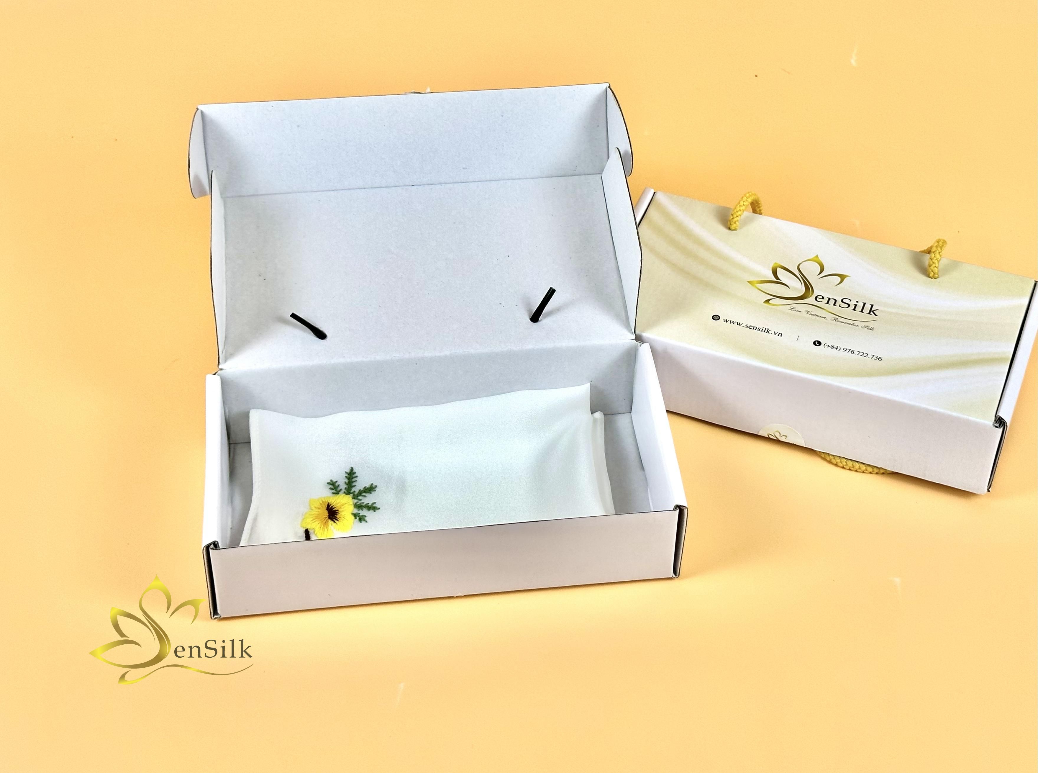 Khăn Tay Lụa Thêu SenSilk Hoa Phượng Vĩ – Quà Tặng Tuổi Học Trò, Embroidered Handkerchief Silk