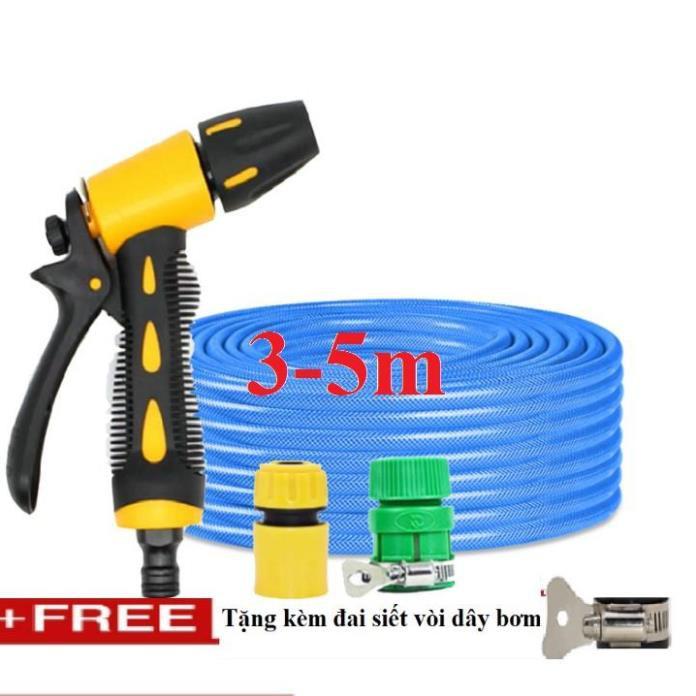Bộ dây vòi xịt nước rửa xe, tưới cây . tăng áp 3 lần, loại 3m, 5m 206319 cút sập,nối nhựa vàng+ tặng đai TL