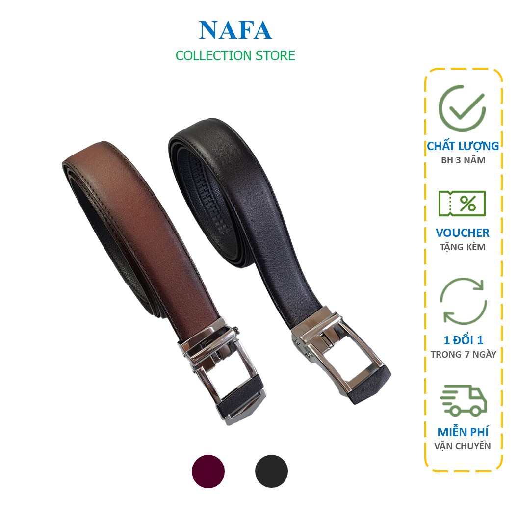 Thắt lưng nam, Dây lưng nam da bò thật NAFA BL113 khóa trượt nút bấm tinh tế  sang trọng - Màu Đen/ Nâu, BH 3 năm