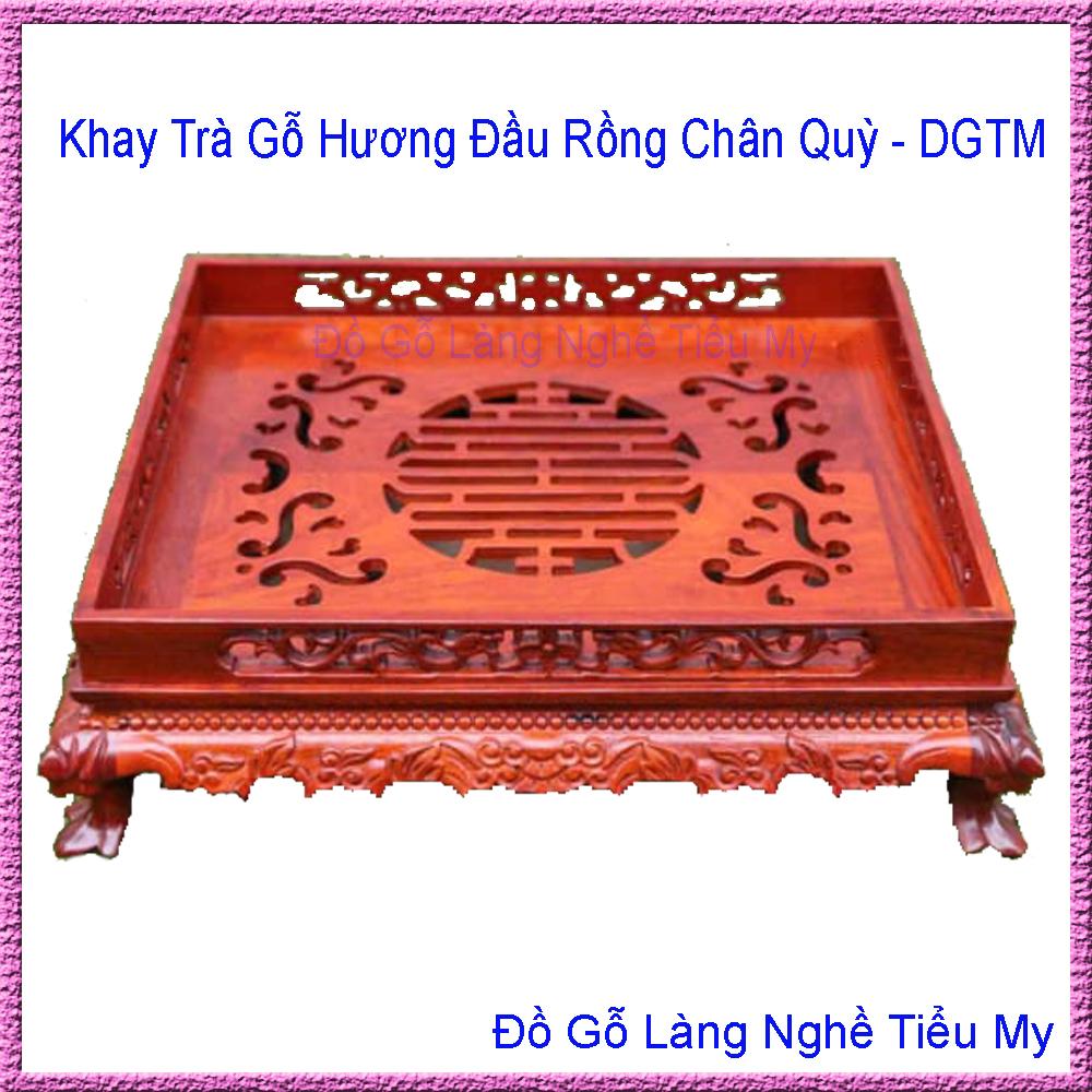 Khay Trà Gỗ Hương Đầu Rồng Chân Quỳ, Trạm khắc hoa văn cầu kỳ và tinh xảo sang trọng, lịch sự