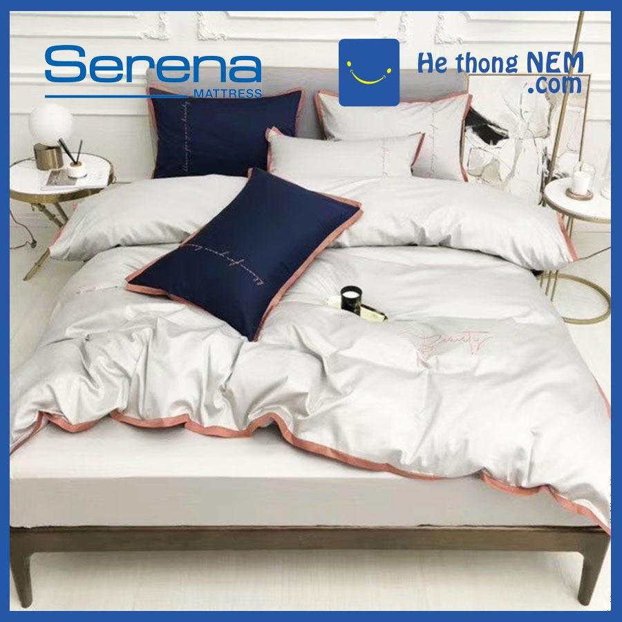 Bộ Chăn Ga Gối 5 Món Lụa Pháp Thêu SERENA Chăn Ga Gối Đệm Drap Giường Cao Cấp - Hệ Thống Nệm