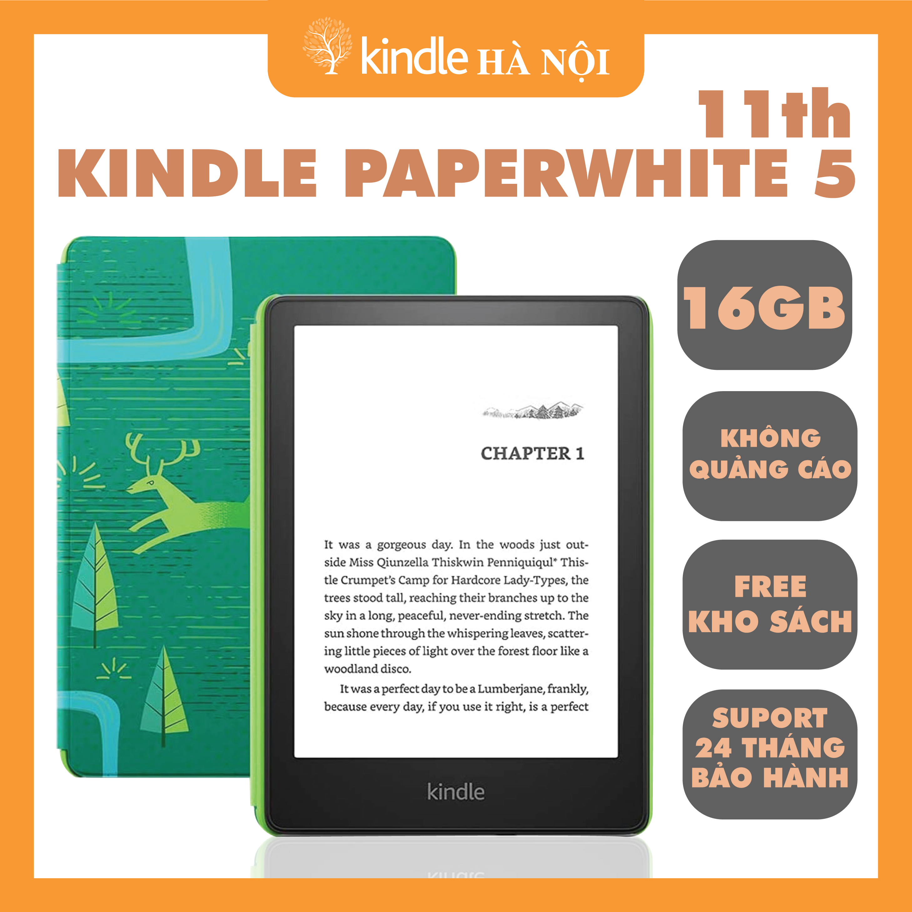 Combo Máy đọc sách All New Kindle Paperwhite 5 (11th) KIDS EDITTION (KHÔNG QUẢNG CÁO) và Bao da - Hàng chính hãng
