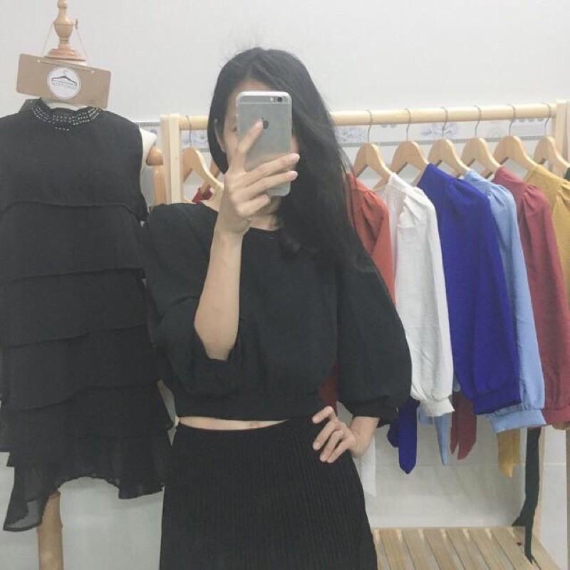 Áo croptop nơ lưng tay phồng (10 màu)