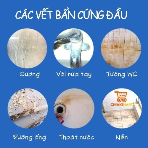 Tẩy cặn canxi, tẩy gạch phòng tắm, bồn tắm, tẩy kính, các vết bẩn và cáu cặn trong nhà vệ sinh, phòng tắm, phòng bếp