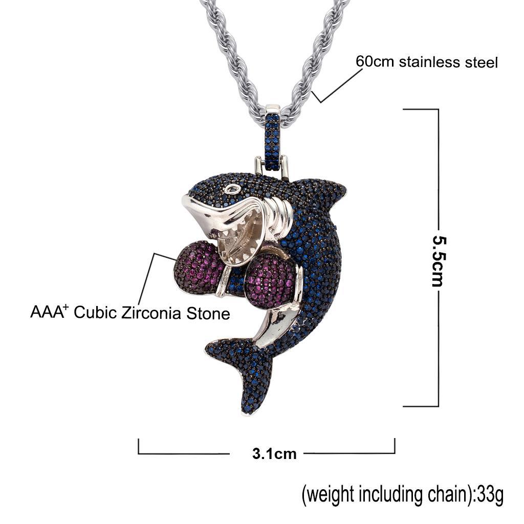 Mens Shark Shape 18K Gold Hip Hop Rapper Exquisite Pendant Necklace