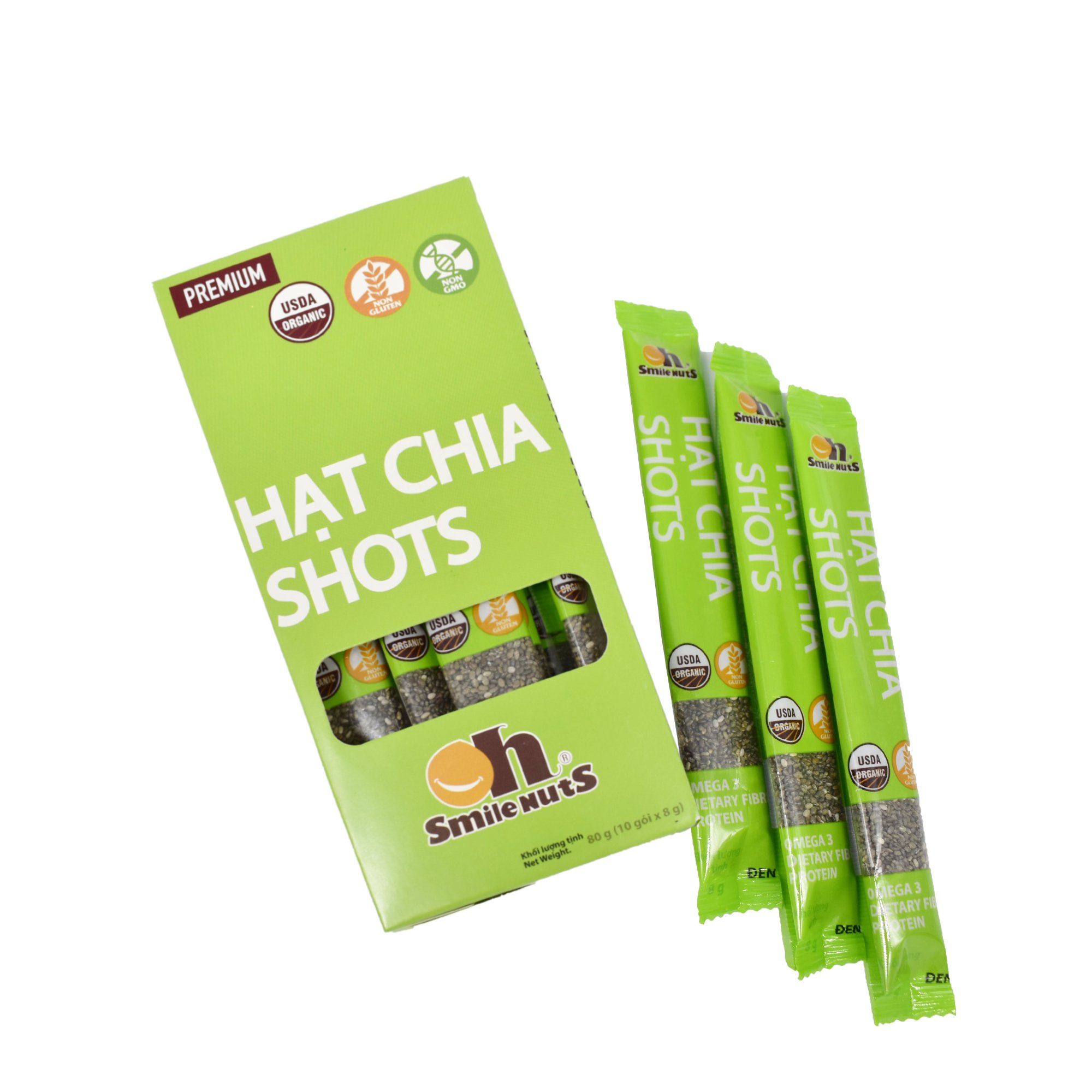 1 Tép Hạt Chia đen Shots hữu cơ Smile Nuts gói nhỏ tiện dụng (8g/tép) - Hạt chia nhập khẩu từ Nam Mỹ - Organic Chia Seed Shots 8g