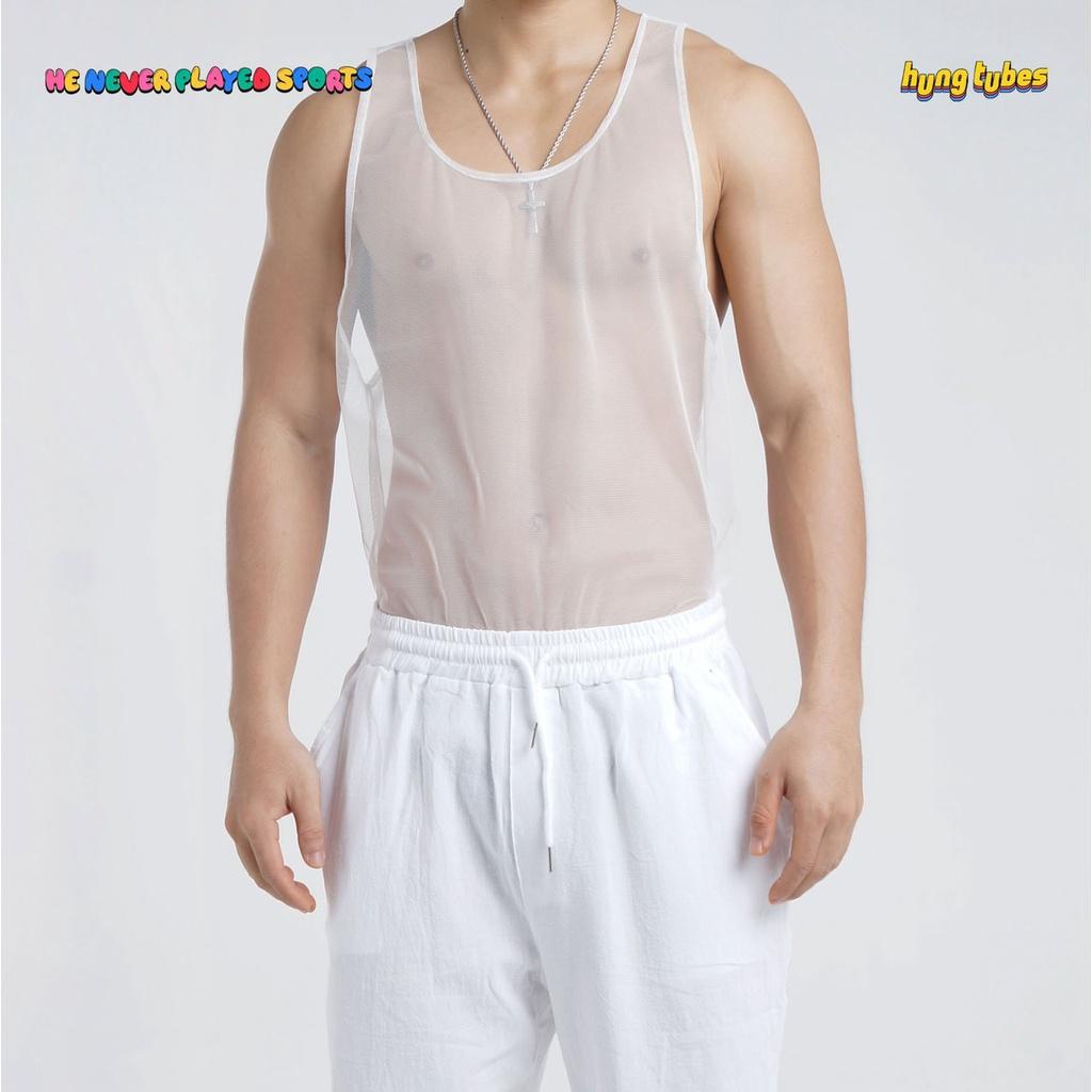 Áo ba lỗ lưới trắng chất cotton Hung Tubes
