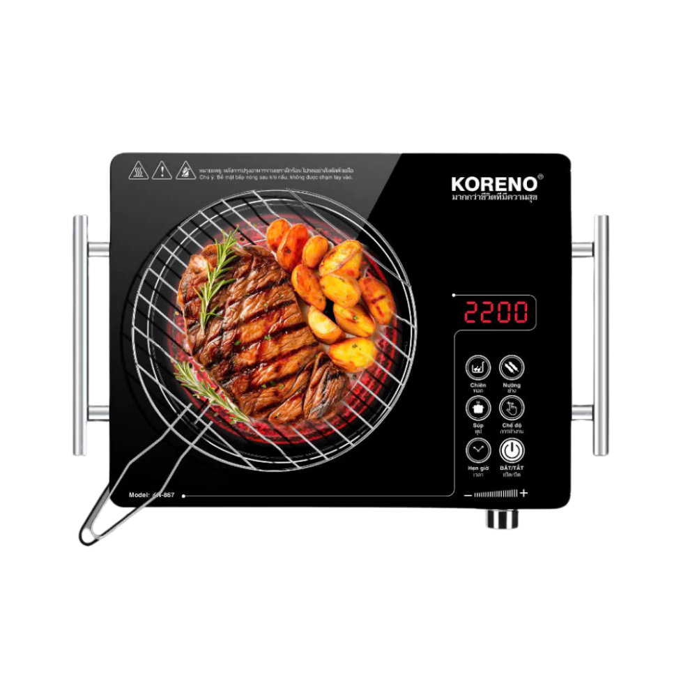 Bếp hồng ngoại Koreno Thái Lan KN-867 công suất 2200W tặng kèm vỉ nướng, bảo hành 12 tháng - Hàng chính hãng