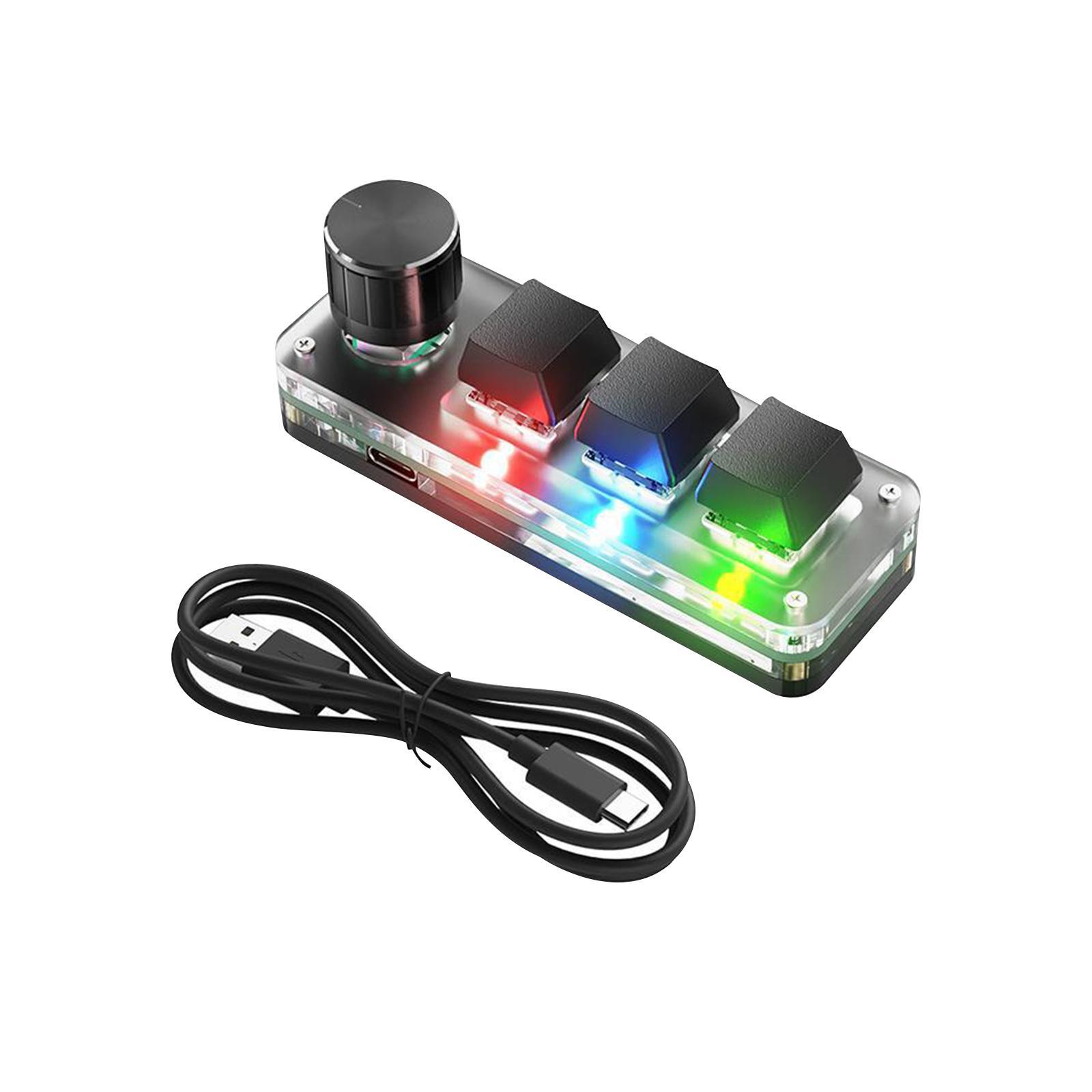 One Handed 3 Key Mechanical Gaming Keyboard Hot Swap with Knob for PC