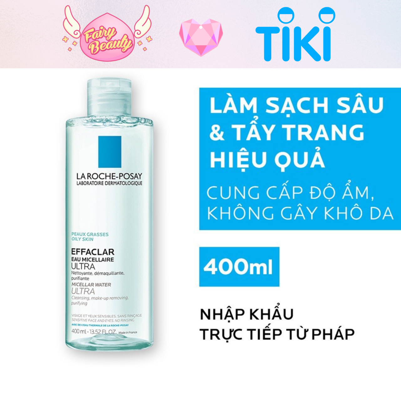 [LA ROCHE-POSAY] Nước Tẩy Trang Cho Da Dầu Mụn Giúp Làm Sạch Sâu &amp; Kiểm Soát Nhờn Effaclar Micellar Water 400/200/100ml