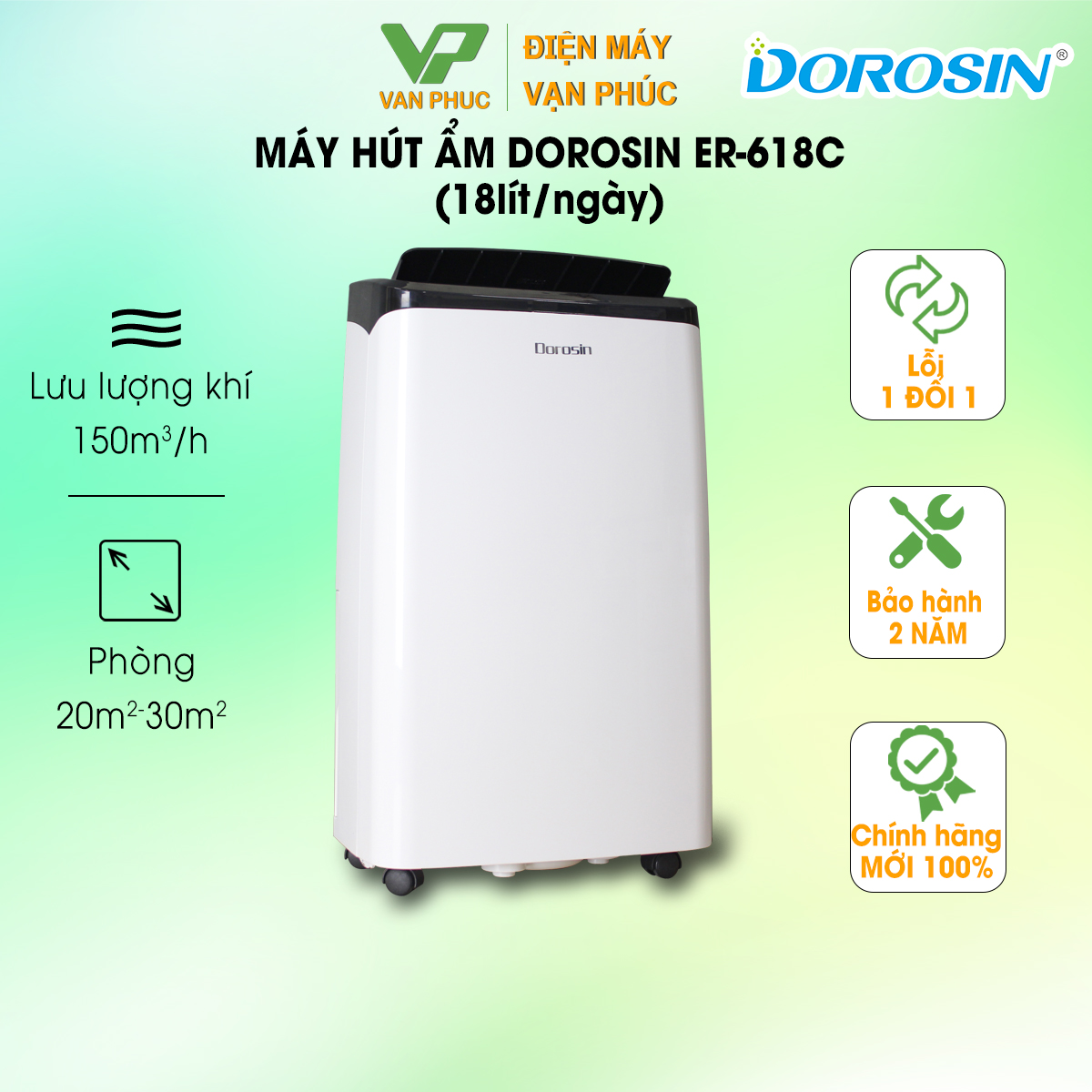 Máy hút ẩm Dorosin ER- 618C 18 lítngày - Hàng chính hãng bảo hành 24 tháng