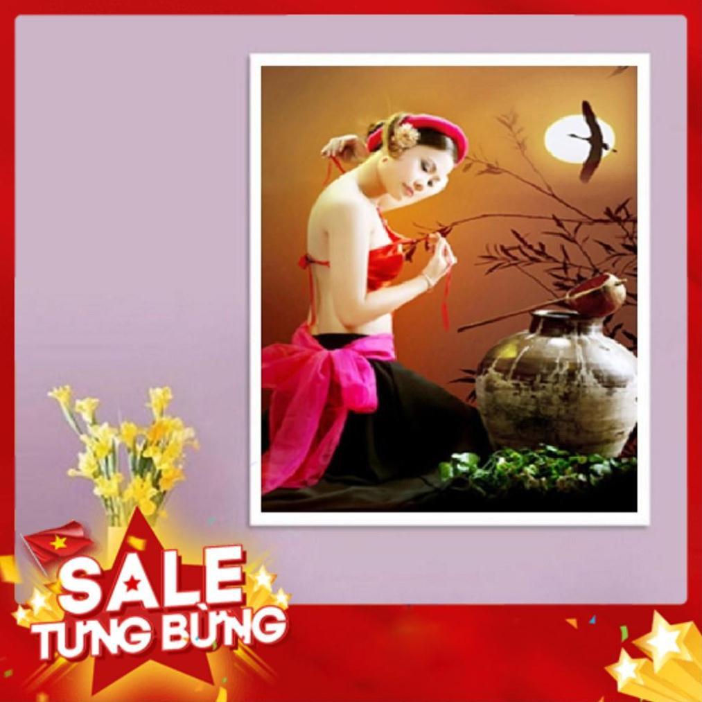 50*64CM TRANH ĐÍNH ĐÁ CÔ GÁI DƯỚI TRĂNG TRANH CHƯA ĐÍNH LV226