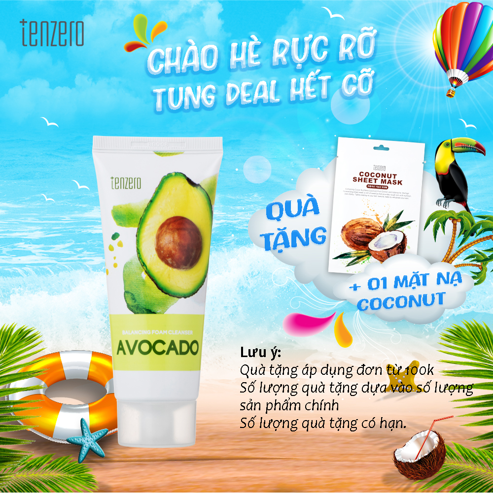 Sữa rửa mặt tạo bọt Lành tính, Sạch thoáng cho da nhạy cảm Tenzero Balancing Foarm Cleanser Avocado 100ml