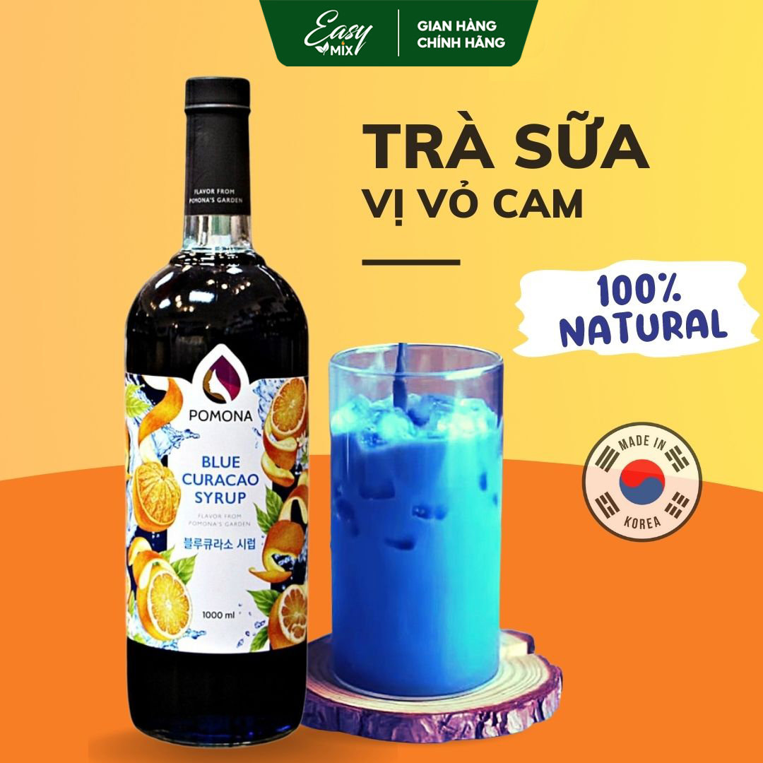 Siro Vỏ Cam Xanh Pomona Blue Curacao Syrup Nguyên Liệu Pha Chế Hàn Quốc Chai Thủy Tinh 1 Lít