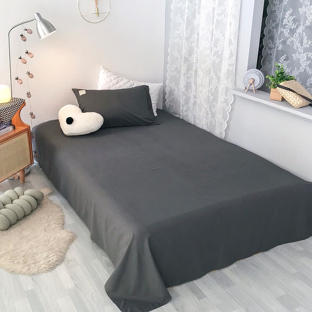 Bộ Chăn Ga Gối Cotton Tici LIDACO - Xám Đậm - Tặng 01 Vỏ Gối Ôm
