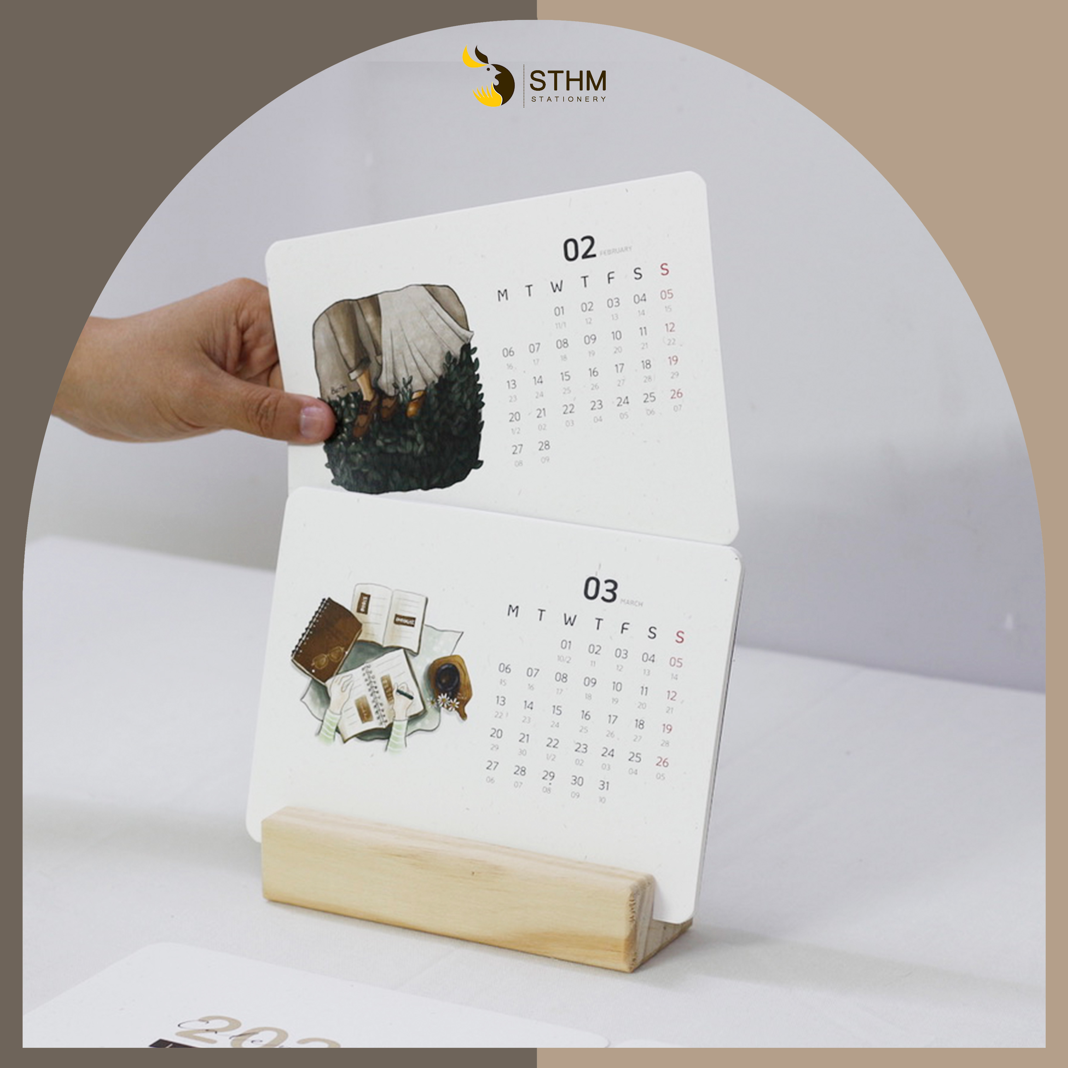 [STHM stationery] - Lịch bàn đế gỗ 2023 - Lifestyle - Tặng 12 sticker - Giấy mỹ thuật 220gsm - Có lịch âm dương